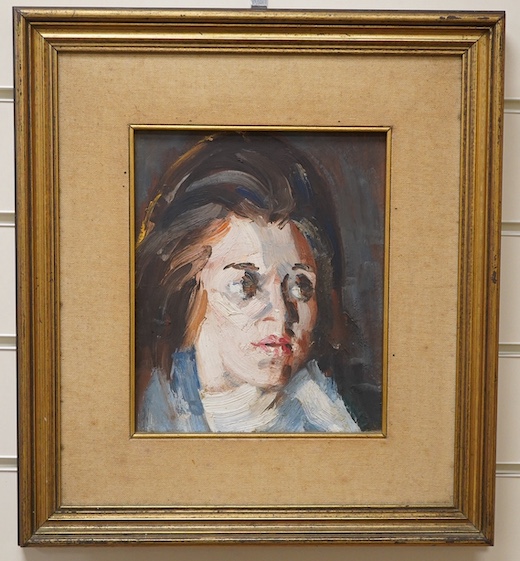 Harold Riley (1934-2023), oil on board, Portrait of a Girl, unsigned, 24 x 19cm. Condition - good